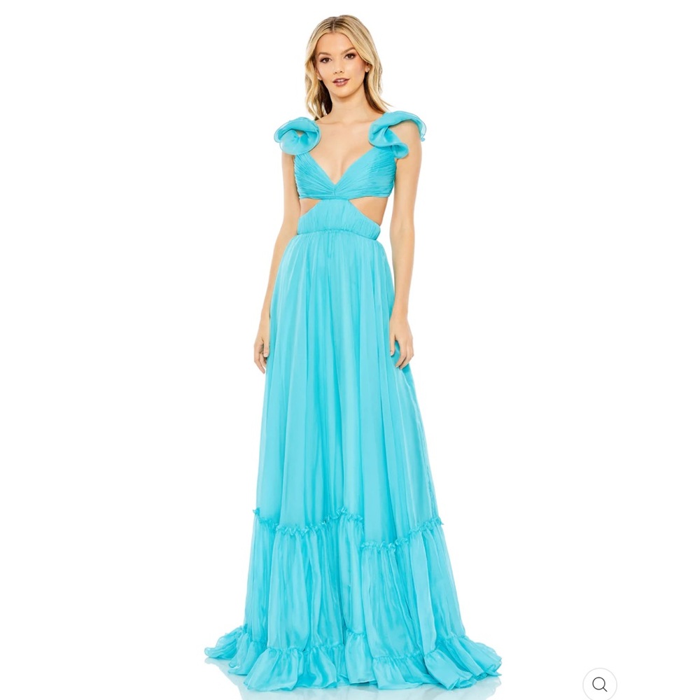Mac Duggal Chiffon Ruffle Shoulder Lace Up Gown 10 NWT
